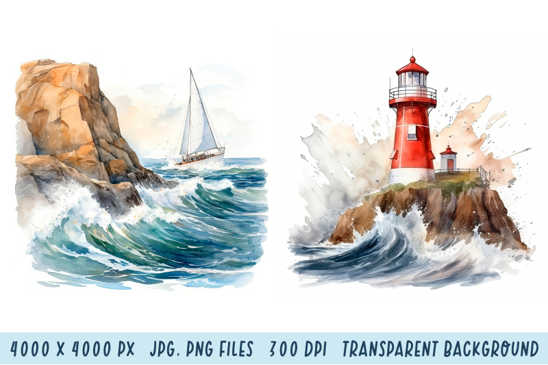 watercolour-nautical-sublimation-png-lighthouse-clipart