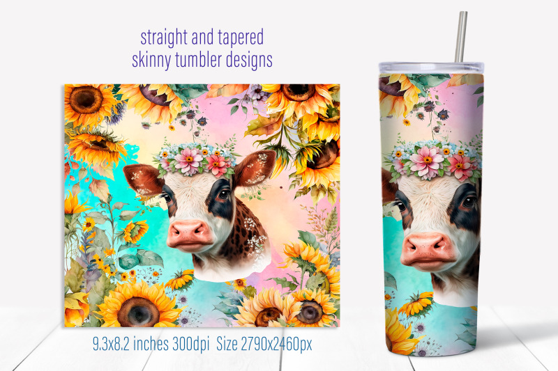 cow-tumbler-sublimation-png-sunflower-tumbler-wrap-design