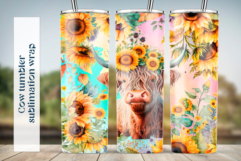 cow-tumbler-sublimation-png-sunflower-tumbler-wrap-design