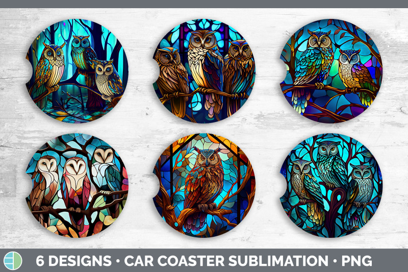 stained-glass-owl-bird-car-coaster-sublimation-coaster-designs-bundl