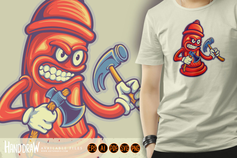 fire-hydrant-holding-axe-and-hammer-cartoon-illustrations