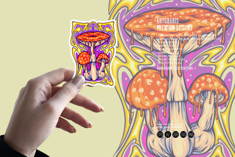 magic-mushroom-with-art-nouveau-frame-background-illustrations