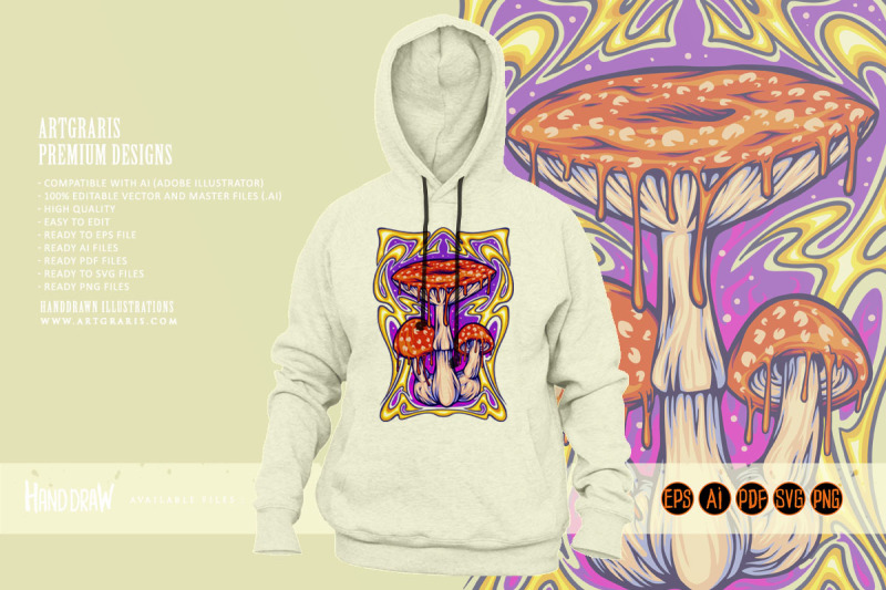 magic-mushroom-with-art-nouveau-frame-background-illustrations