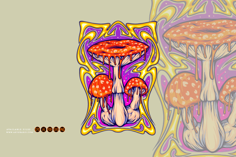 magic-mushroom-with-art-nouveau-frame-background-illustrations