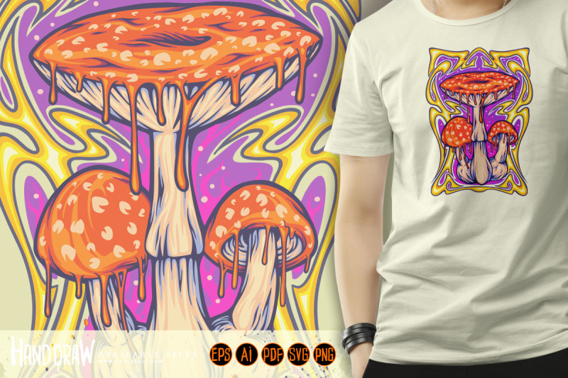 magic-mushroom-with-art-nouveau-frame-background-illustrations