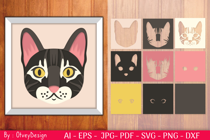 head-3d-cat-design-shadow-box