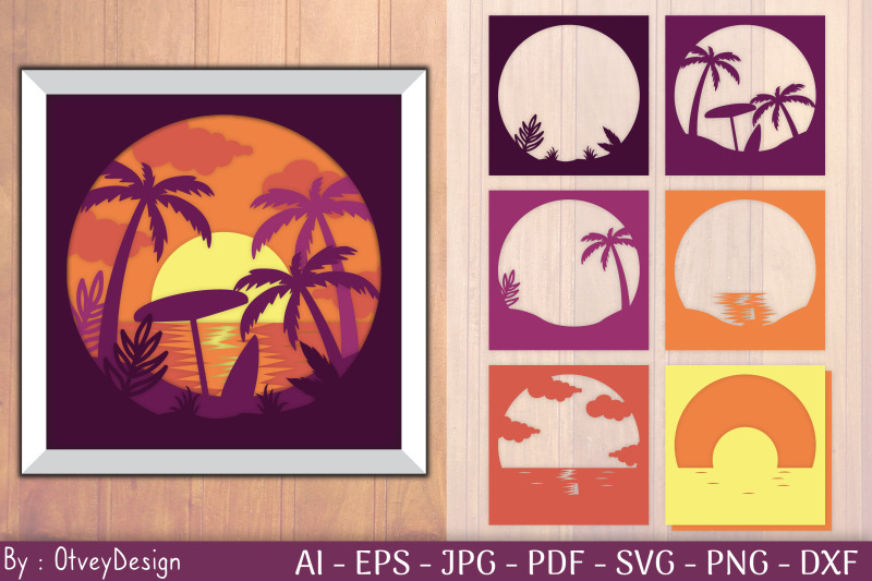 tropical-beach-sunset-3d-shadow-box-layered-papercut