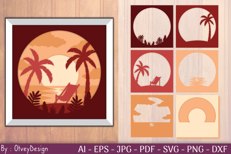 tropical-beach-sunset-3d-shadow-box-layered-papercut