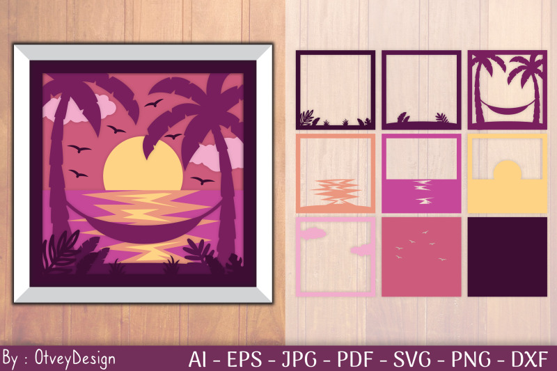 tropical-beach-sunset-3d-shadow-box-layered-papercut