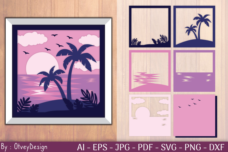 tropical-beach-sunset-3d-shadow-box-layered-papercut