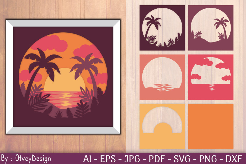 tropical-beach-sunset-3d-shadow-box-layered-papercut