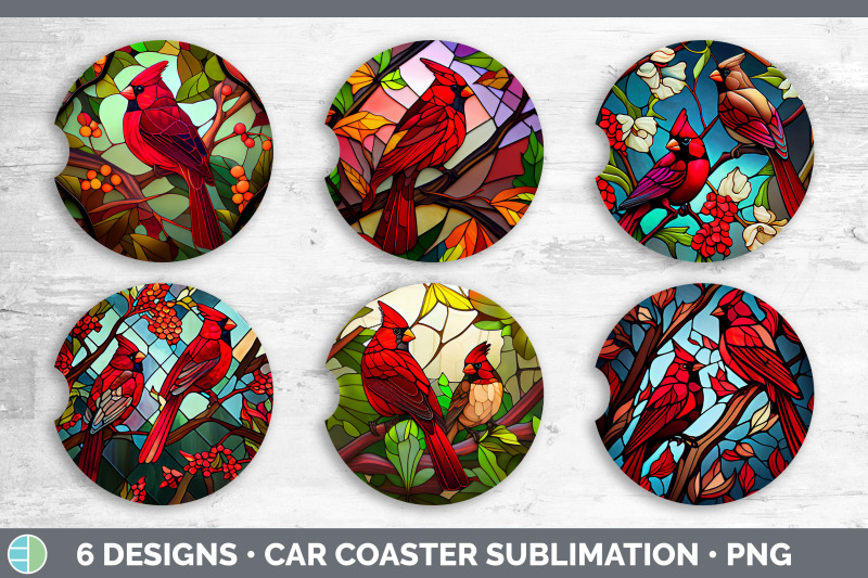 stained-glass-cardinal-bird-car-coaster-sublimation-coaster-designs