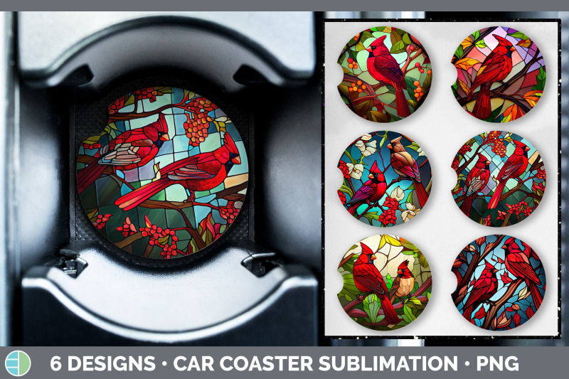 stained-glass-cardinal-bird-car-coaster-sublimation-coaster-designs