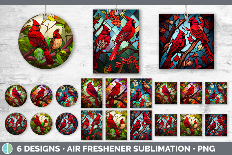 stained-glass-cardinal-bird-air-freshener-sublimation-car-freshener