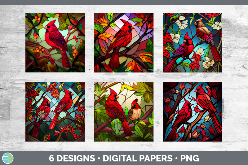 stained-glass-cardinal-bird-paper-backgrounds-digital-scrapbook-pape