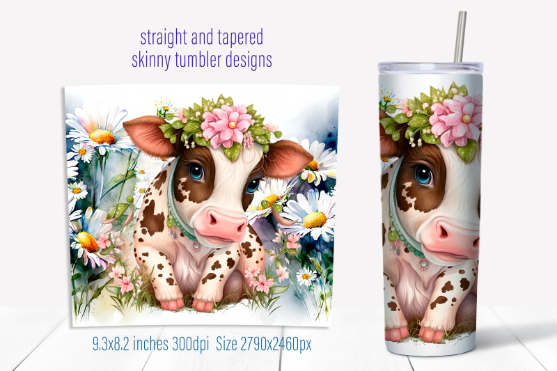 summer-tumbler-sublimation-png-floral-cow-tumbler-wrap-design