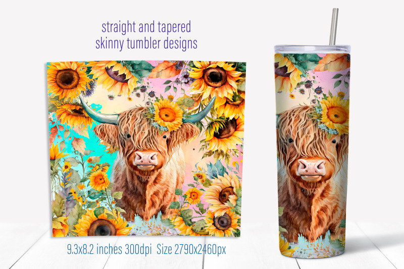 cow-tumbler-sublimation-png-sunflower-tumbler-wrap-design