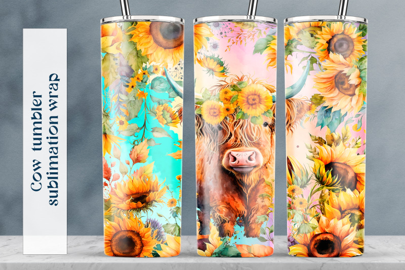 cow-tumbler-sublimation-png-sunflower-tumbler-wrap-design