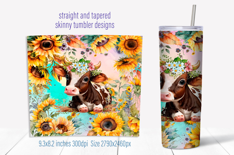 cow-tumbler-sublimation-png-sunflower-tumbler-wrap-design