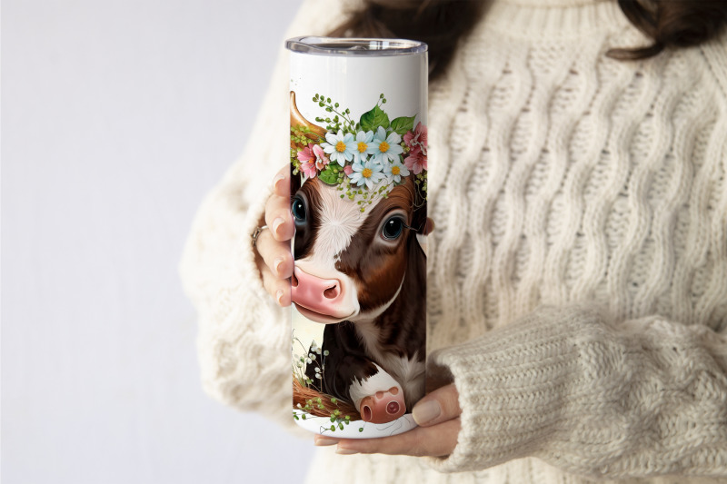 summer-tumbler-sublimation-png-floral-cow-tumbler-wrap-design