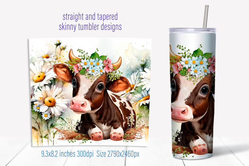 summer-tumbler-sublimation-png-floral-cow-tumbler-wrap-design