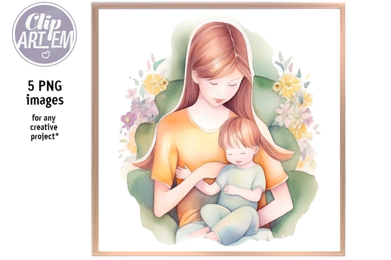 mom-and-baby-boy-clip-art-5png-images-illustrations-bundle-home-decor