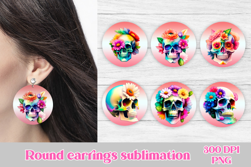 round-earring-sublimation-skull-flower-earring