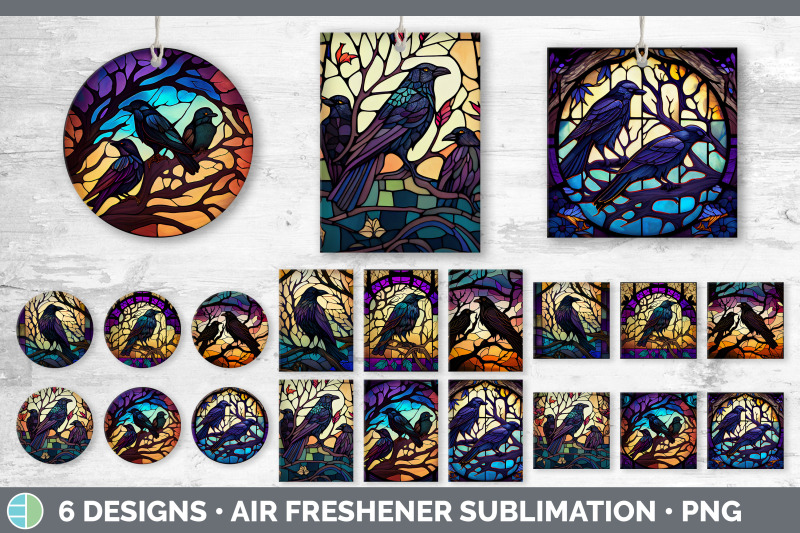 stained-glass-crow-bird-air-freshener-sublimation-car-freshener-desi