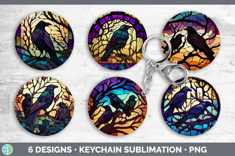 stained-glass-crow-bird-keychain-sublimation-keyring-designs-bundle