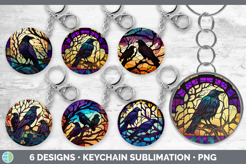 stained-glass-crow-bird-keychain-sublimation-keyring-designs-bundle