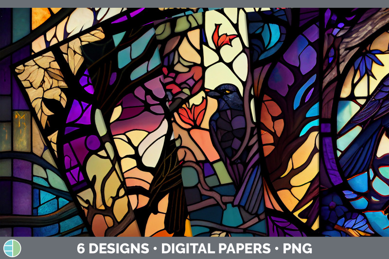 stained-glass-crow-bird-paper-backgrounds-digital-scrapbook-papers-d