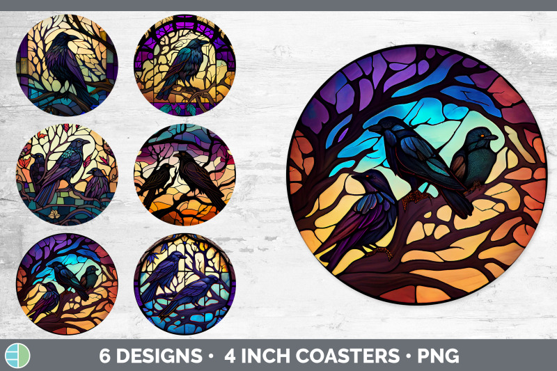 stained-glass-crow-bird-round-coaster-sublimation-coaster-designs-bu