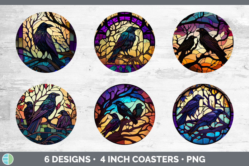 stained-glass-crow-bird-round-coaster-sublimation-coaster-designs-bu