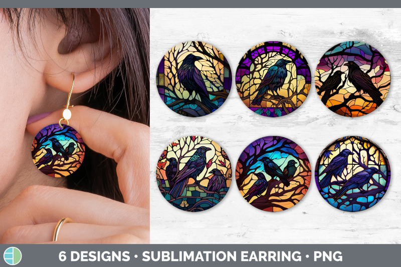 stained-glass-crow-bird-round-earrings-sublimation-earrings-designs