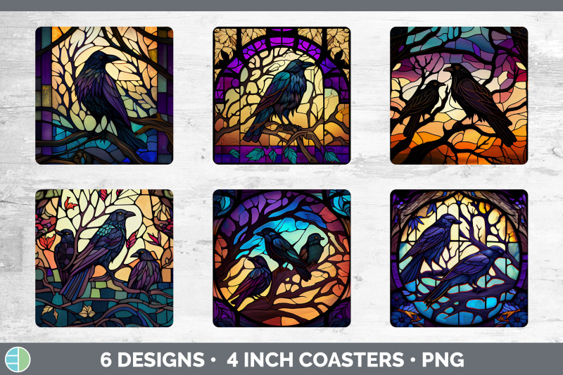 stained-glass-crow-bird-square-coaster-sublimation-coaster-designs-b