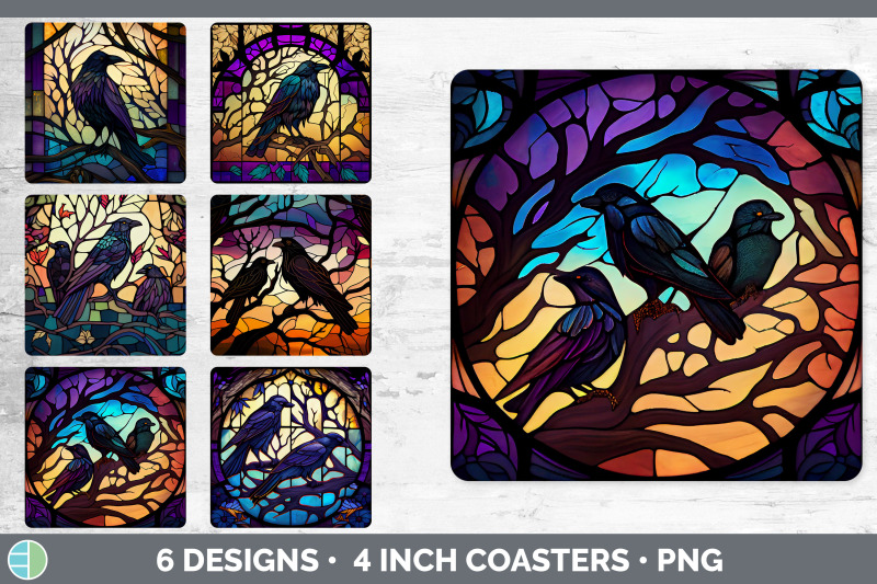 stained-glass-crow-bird-square-coaster-sublimation-coaster-designs-b