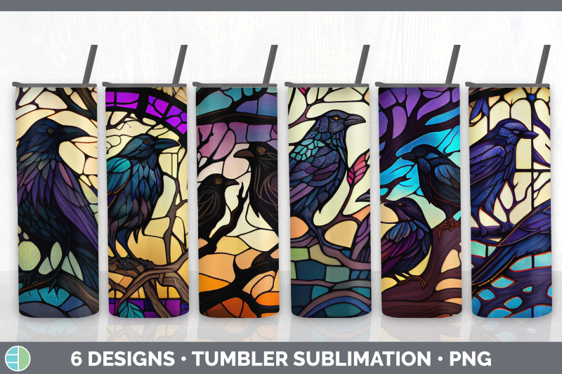 stained-glass-crow-bird-tumbler-sublimation-20-oz-skinny-tumbler-des