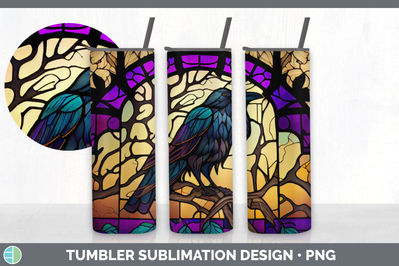 stained-glass-crow-bird-tumbler-sublimation-20-oz-skinny-tumbler-des