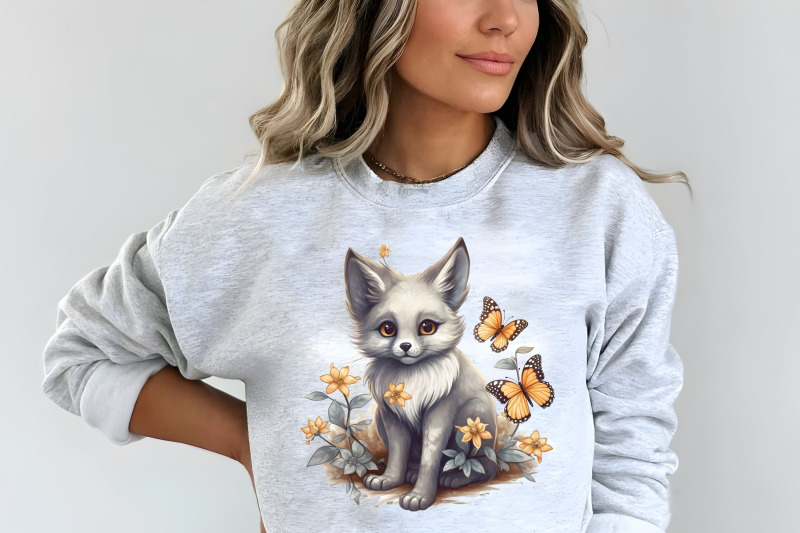 fox-butterflies-flowers-clipart