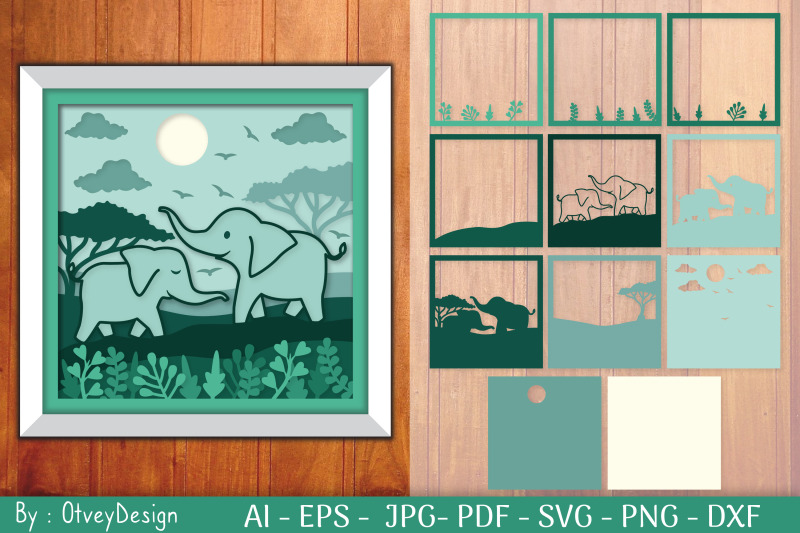 mother-and-baby-elephant-shadow-box-layered-papercut