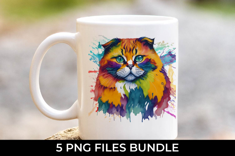 rainbow-scottish-fold-cat-watercolor-bundle