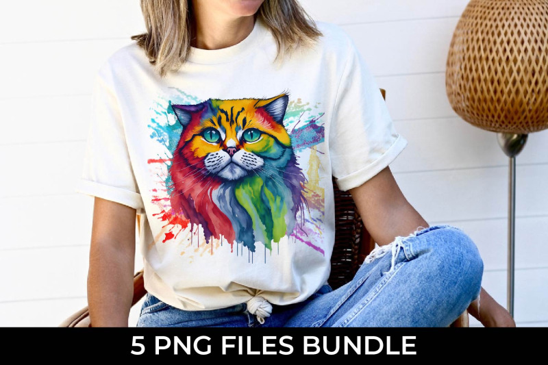 rainbow-scottish-fold-cat-watercolor-bundle