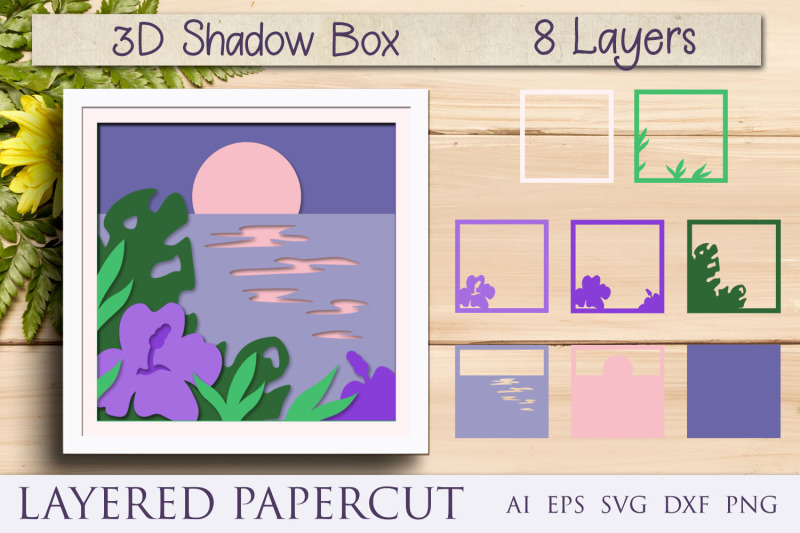 sea-and-tropical-flowers-shadow-box-3d-layered-papercut