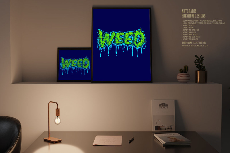 weed-word-lettering-with-melted-buds-text-illustrations