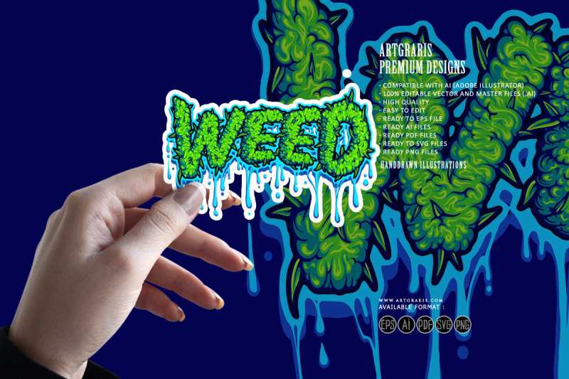 weed-word-lettering-with-melted-buds-text-illustrations