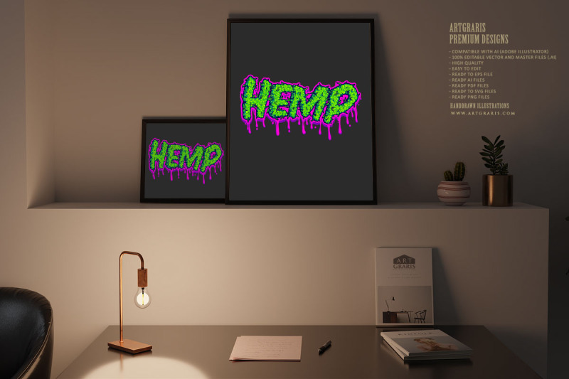 hemp-typeface-letter-with-gooey-effect-logo-illustrations