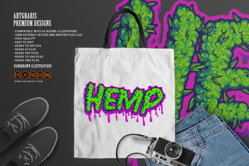 hemp-typeface-letter-with-gooey-effect-logo-illustrations