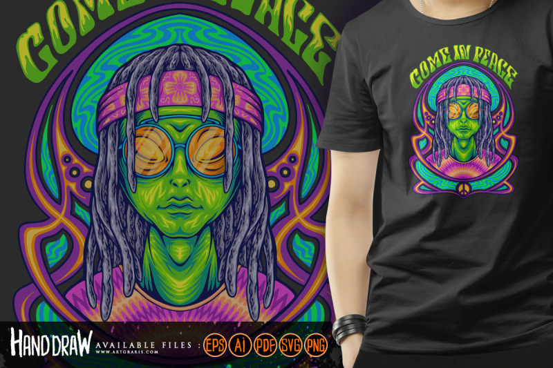 hippies-alien-come-in-peace-with-art-nouveau-background-illustrations