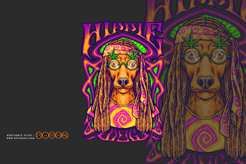 hippie-dog-on-psychedelic-art-frame-background-illustrations