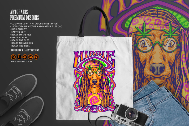 hippie-dog-on-psychedelic-art-frame-background-illustrations